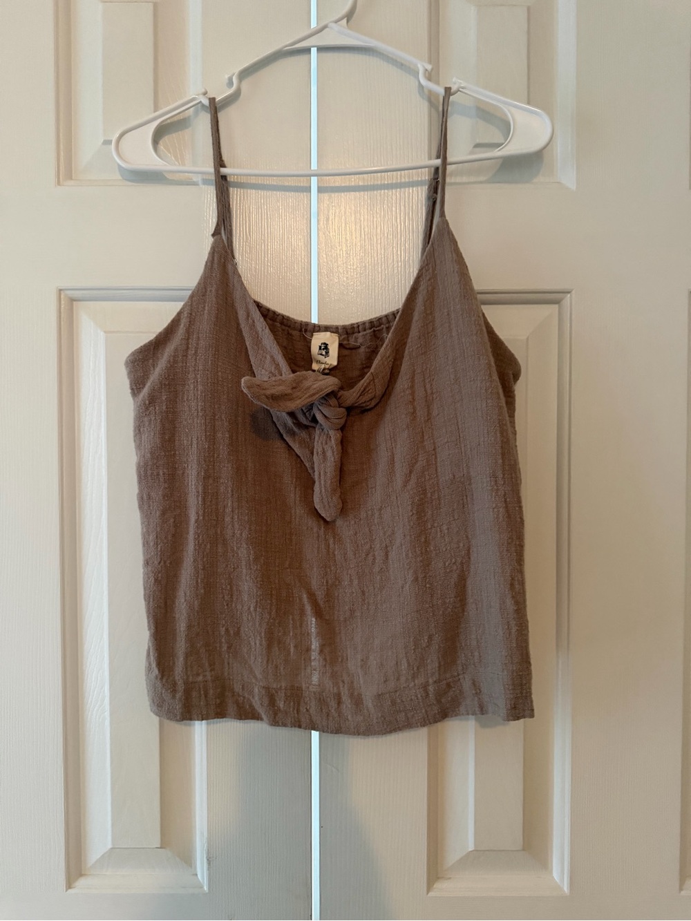 Knotted Front Tan Spaghetti Strap Camisole